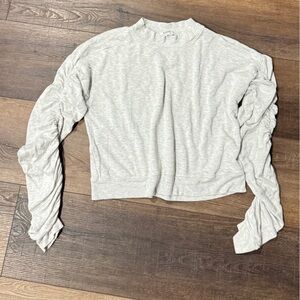 LNA Light Gray Ruched Sleeve Crewneck Sweatshirt